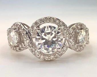 14K White Gold Moissanite Engagement Cluster Cocktail Ring Size 7