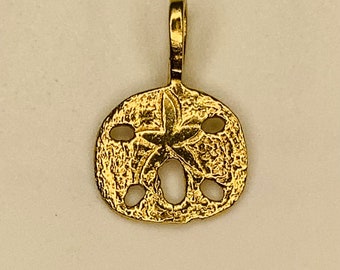 14K Gold Sand Dollar Charm or Small Textured Shell Pendant