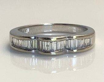 Vintage 14k White Gold Diamond Baguette Ring Band - Size 7
