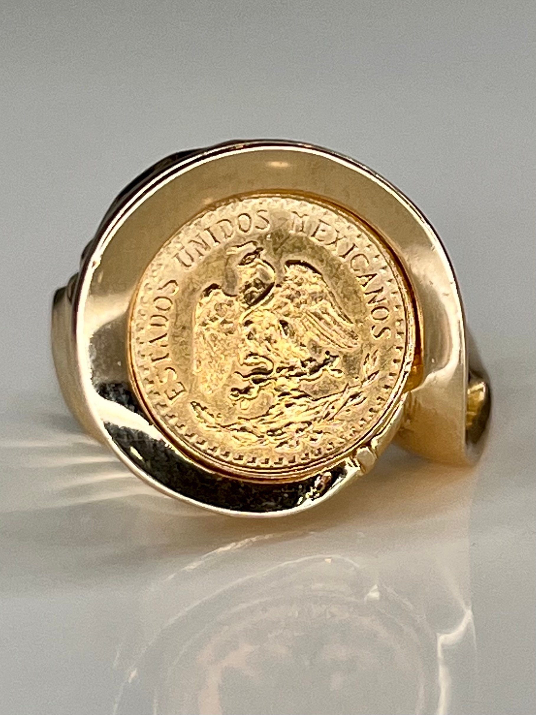 Vintage K Gold Dos Pesos Coin Bezel Ring With Genuine