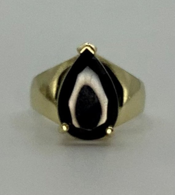 Vintage 10K Gold Black Onyx Teardrop Large Pear-s… - image 1