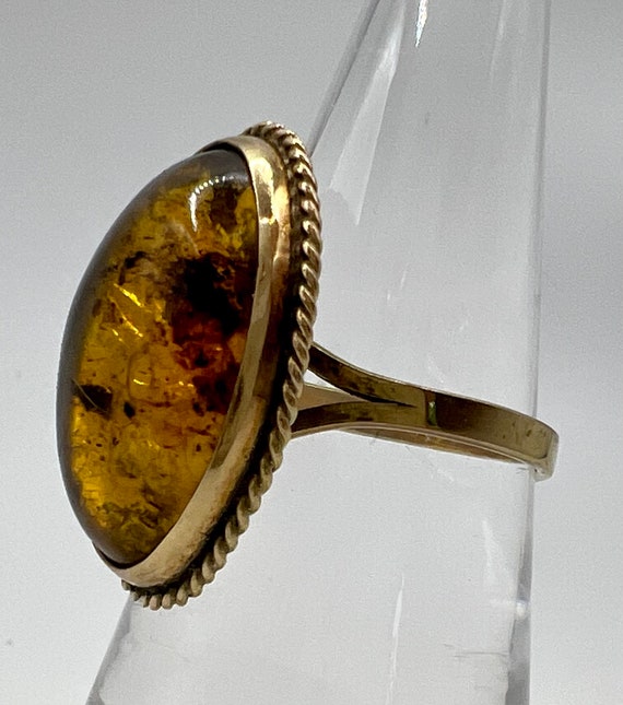 Vintage 14K Gold & Amber Cabochon Solitaire Rope … - image 1