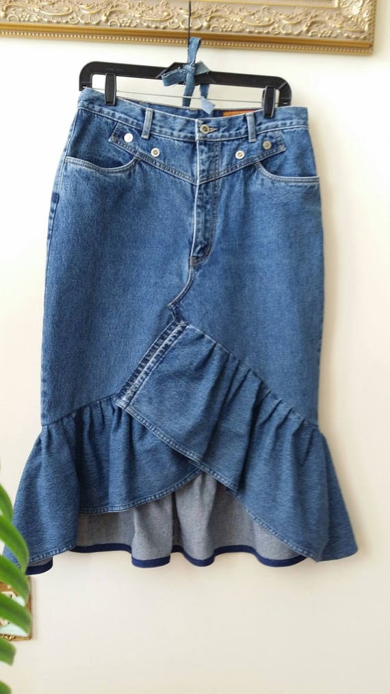jean ruffle skirt