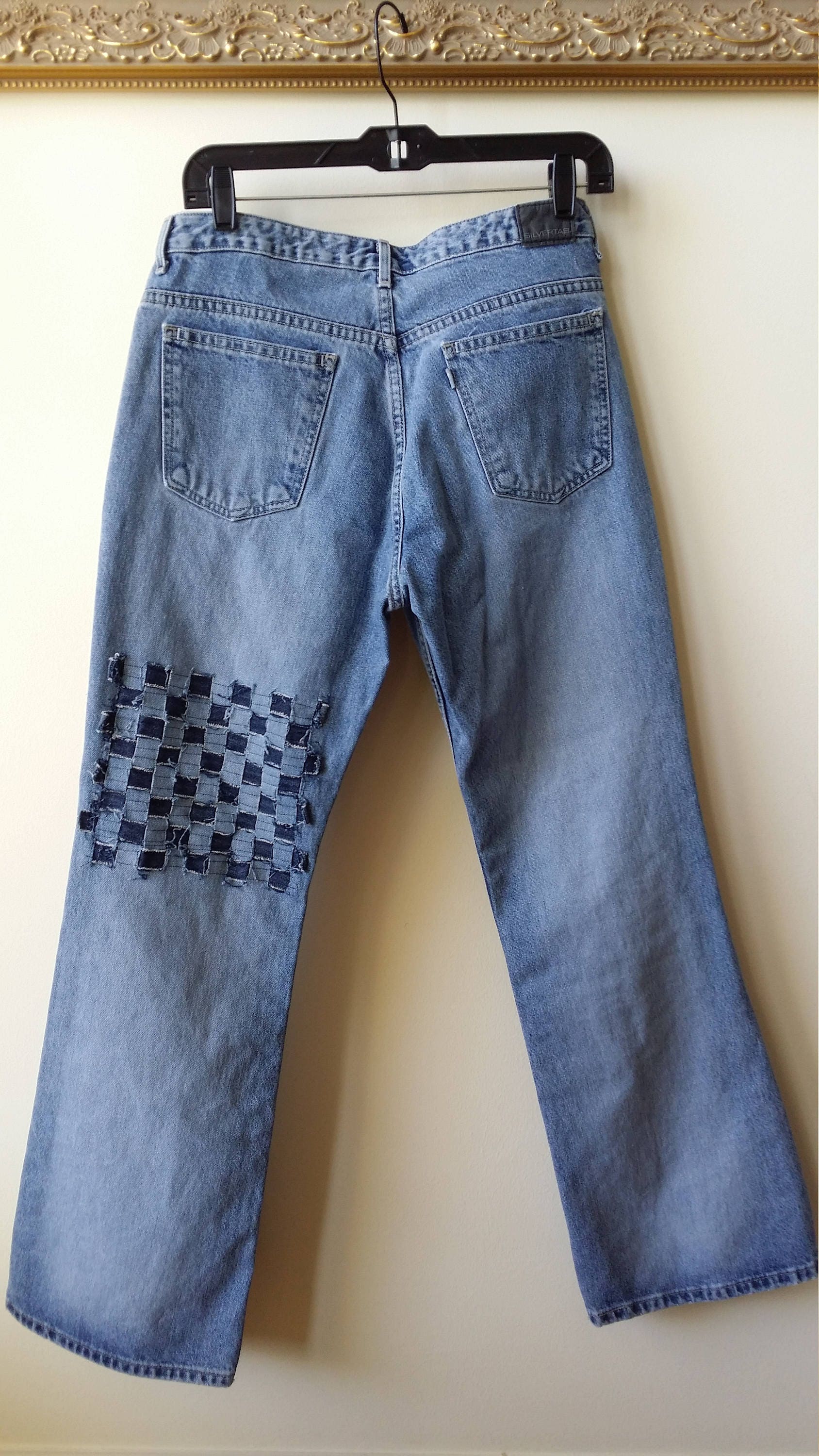 RESTYLED LEVIS JEANS With Hand-woven Design, Size 9 - Etsy