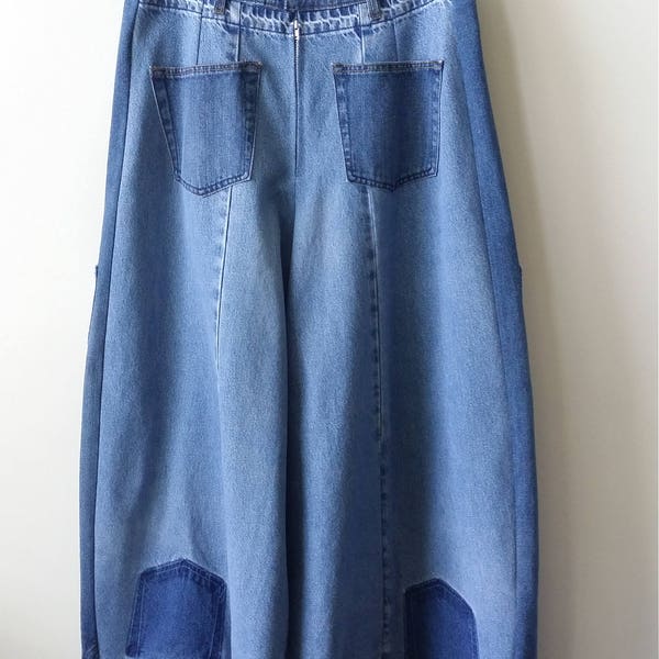 Reconstructed Denim, WIDE-LEGGED, Upside-Down JEANS, Women’s Size 14