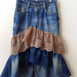 Reconstructed DENIM SKIRT with RUFFLES, Women’s Size 30&quot; Waist