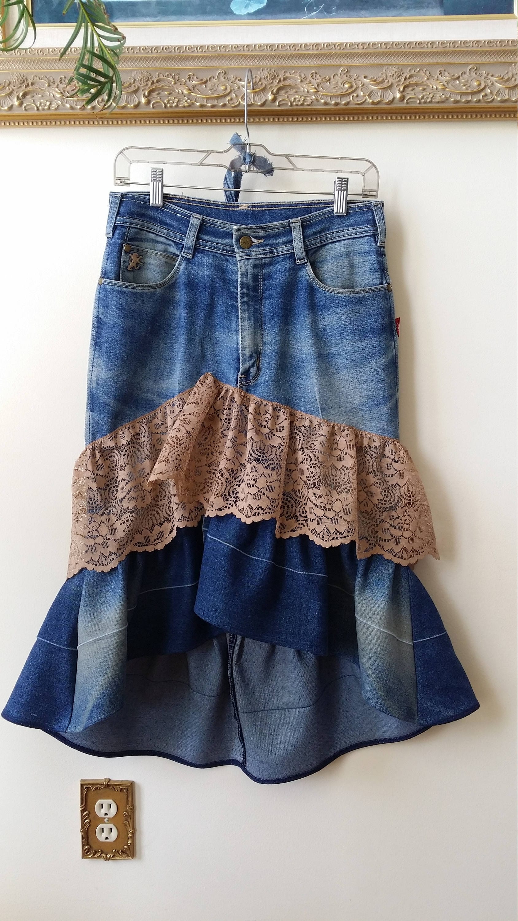 Reconstructed DENIM SKIRT With RUFFLES, Women's Size 30