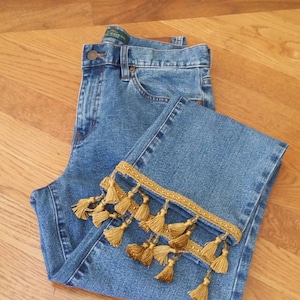 Restyled Lauren JEANS with Gold TASSEL FRINGE, Women’s Size 4