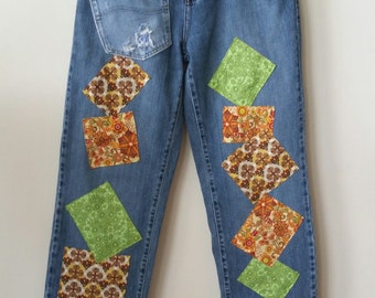 Women's Upcycled PATCHWORK JEANS, SIZE 10