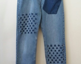 RESTYLED JEANS with Hand-Woven Design, Women's size 12