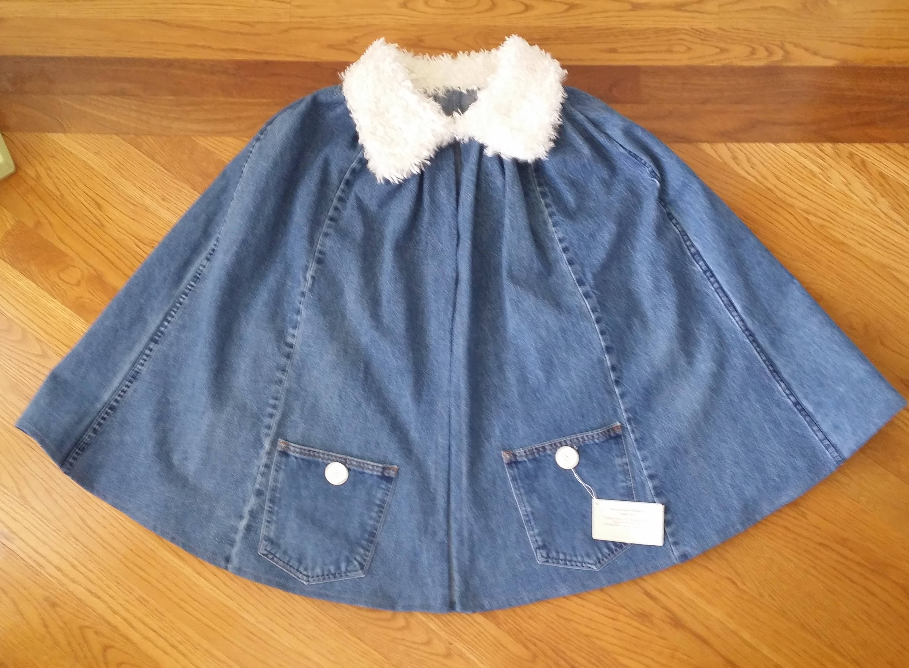 Reconstructed DENIM CAPE With White Faux Full Collar - Etsy