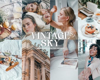 Presets de Lightroom Vintage Sky, filtro de grano suave (móvil y escritorio)