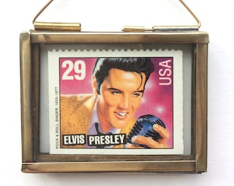 Elvis Presley Geschenke - Rock and Roll Kunst - Elvis Kunst - Elvis Briefmarken - US Briefmarken - Miniaturrahmen - Vintage Rahmen - Der König