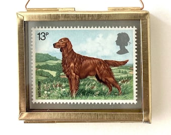 Irish Setter Geschenke - Hundebesitzer Geburtstagsgeschenke - Hundeliebhaber Geschenk für Frauen - Hund Briefmarken - Philatelie Geschenk - Miniatur Wand Kunst