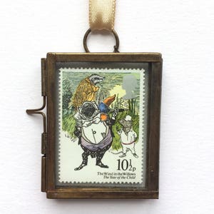 Wind in the Willows - Christening Gift - Childrens Books - Nursery Decor - Baptism Gift - Miniature Art - Miniature Frames - Vintage Stamps