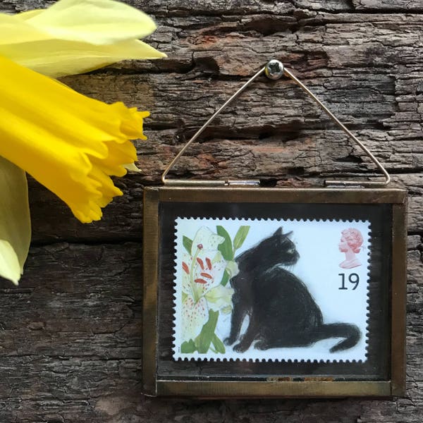 Black Cat Gifts - Black Cat Art - Cat Gifts for Women - Cat Lover Gift - Cat Lady Gifts - Miniature Art - Miniature Cat - Cat Postage Stamp