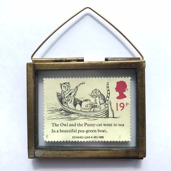 The Owl and the Pussy Cat Vintage Postage Stamp Ornament - Bookish Gifts and Decor - Love Poem Poetry - Valentines Gift