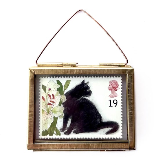 Black Cat Gifts - Black Cat Art - Cat Gifts for Women - Cat Lover Gift - Cat Lady Gifts - Miniature Art - Miniature Cat - Cat Postage Stamp