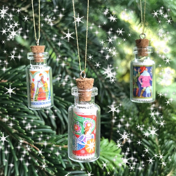 Miniature Christmas Decorations Vintage Stamps in Glass Bottles 1960s Retro  Christmas Ornaments Christmas Cracker Fillers 