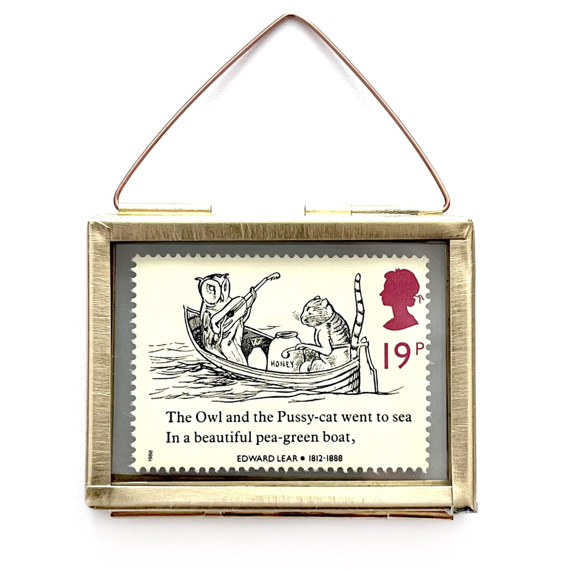 The Owl and the Pussy Cat Vintage Postage Stamp Ornament - Bookish Gifts and Decor - Love Poem Poetr