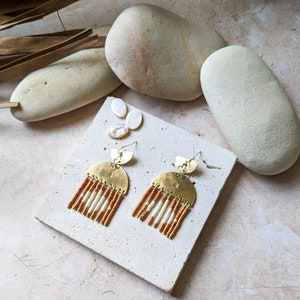 Brass and pearl earrings, boho earrings image 7
