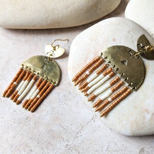 Brass and pearl earrings, boho earrings image 2