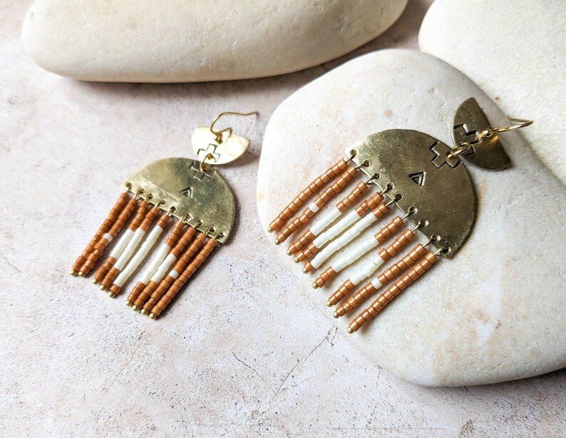 Brass and pearl earrings, boho earrings image 2