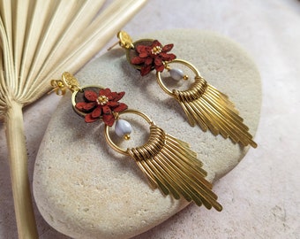 Cork and boho wood flower earrings