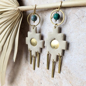 Inca cross, chacana, Andean cross. Boho earrings Turquoise chacana