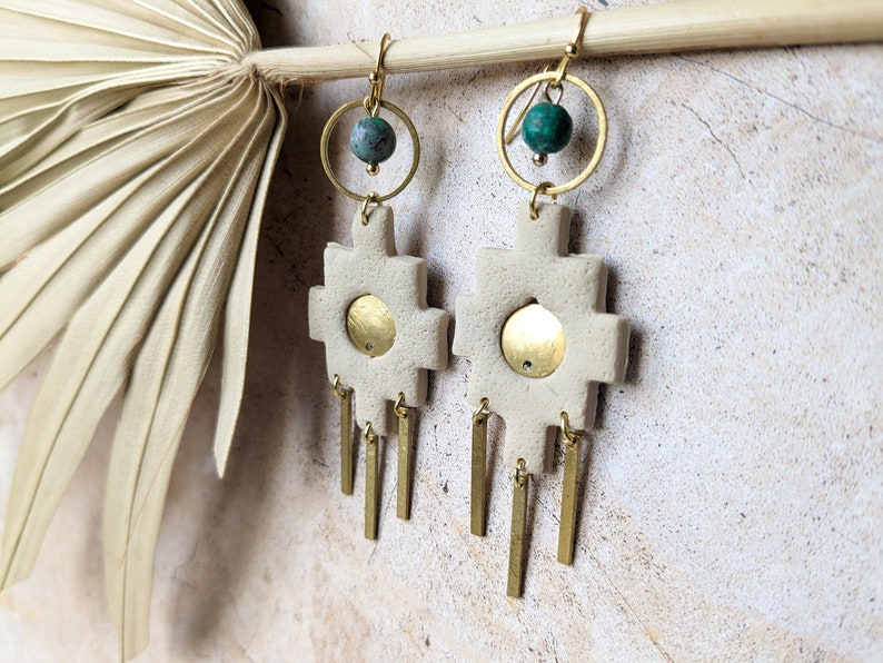 Inca cross, chacana, Andean cross. Boho earrings Turquoise chacana