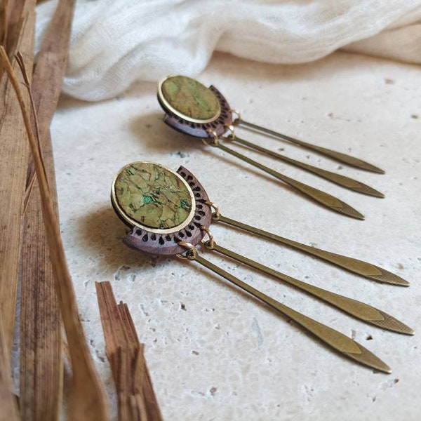 Boucles d'oreilles ethniques en bois et laiton