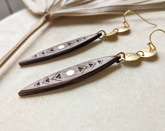 Ethnic walnut wood earrings