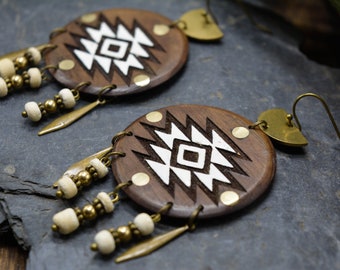 Native American-inspired wooden and brass buckles