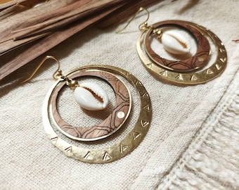 Summer boho hoop earrings in wood and brass