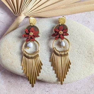 Cork and boho wood flower earrings image 4