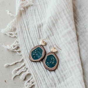 Wooden and brass earrings, starry night