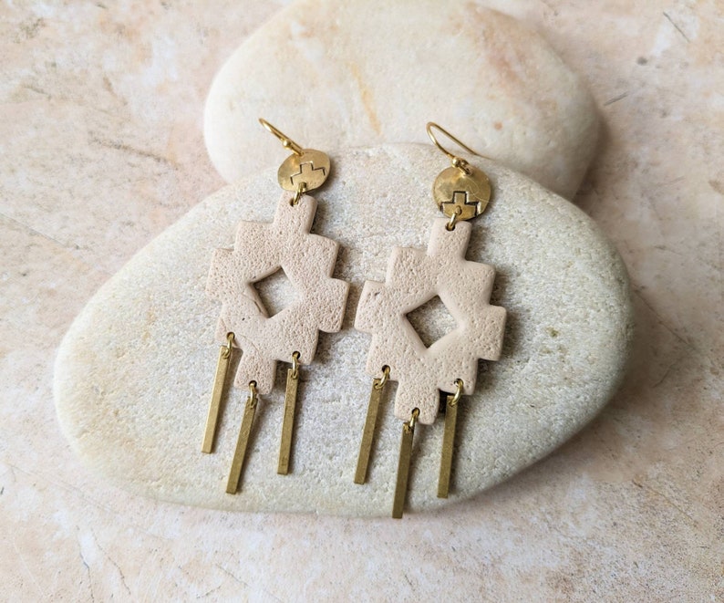 Inca cross, chacana, Andean cross. Boho earrings Cercle laiton