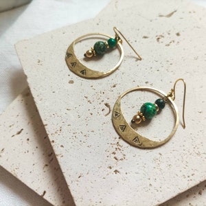 Brass and African turquoise hoop earrings