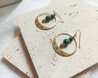 Brass and African turquoise hoop earrings