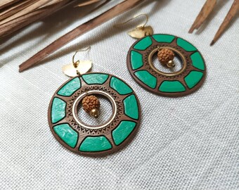 Pendientes de resina azul y nogal, pendientes bohemios, pendientes de madera