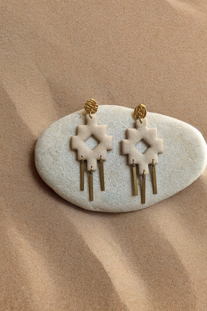 Inca cross, chacana, Andean cross. Boho earrings image 1