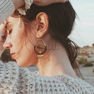 Wood, red cork and brass earrings image 2