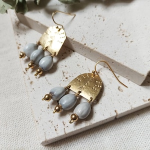 Textured brass and seed earrings (job tear)
