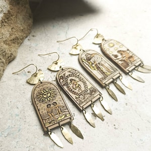 Arcane earrings, Marseille tarot, wooden earrings