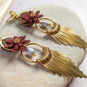 Cork and boho wood flower earrings image 3