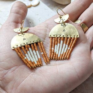 Brass and pearl earrings, boho earrings image 3