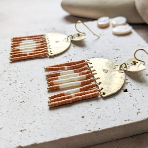 Brass and pearl earrings, boho earrings image 5