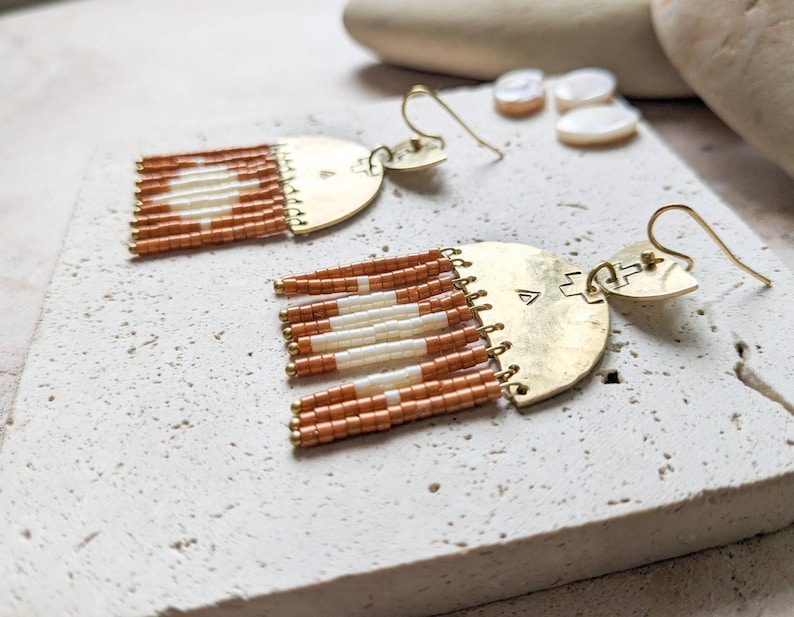 Brass and pearl earrings, boho earrings image 5