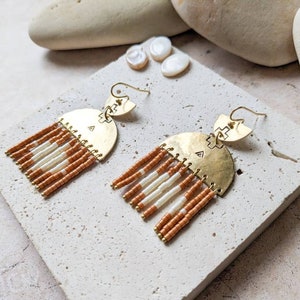 Brass and pearl earrings, boho earrings image 6