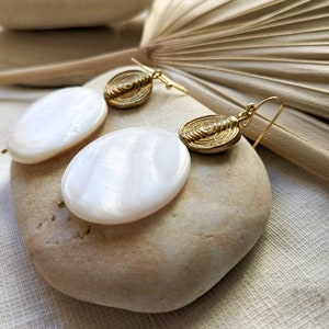 boho, mother-of-pearl and brass earrings